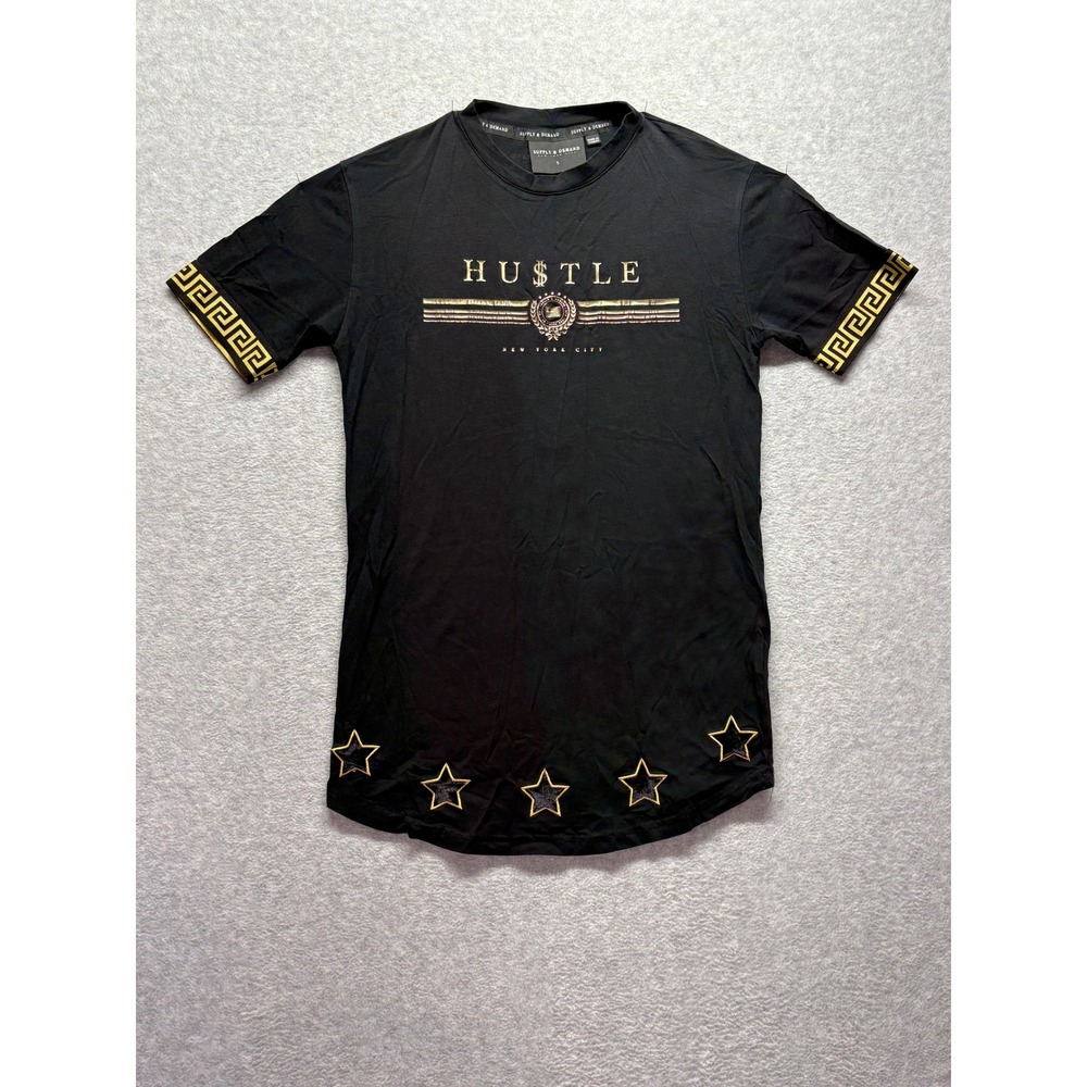 Supply & Demand Mens Hustle Graphic T-Shirt Black Gold Stars SUPTM14467 Small